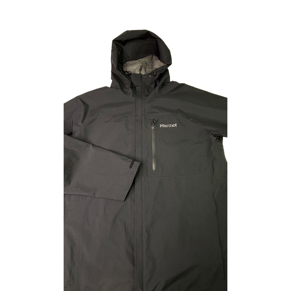 Marmot Jacket Mens Large Black Gore Tex Hooded Waterproof Hiking Shell A17-833
